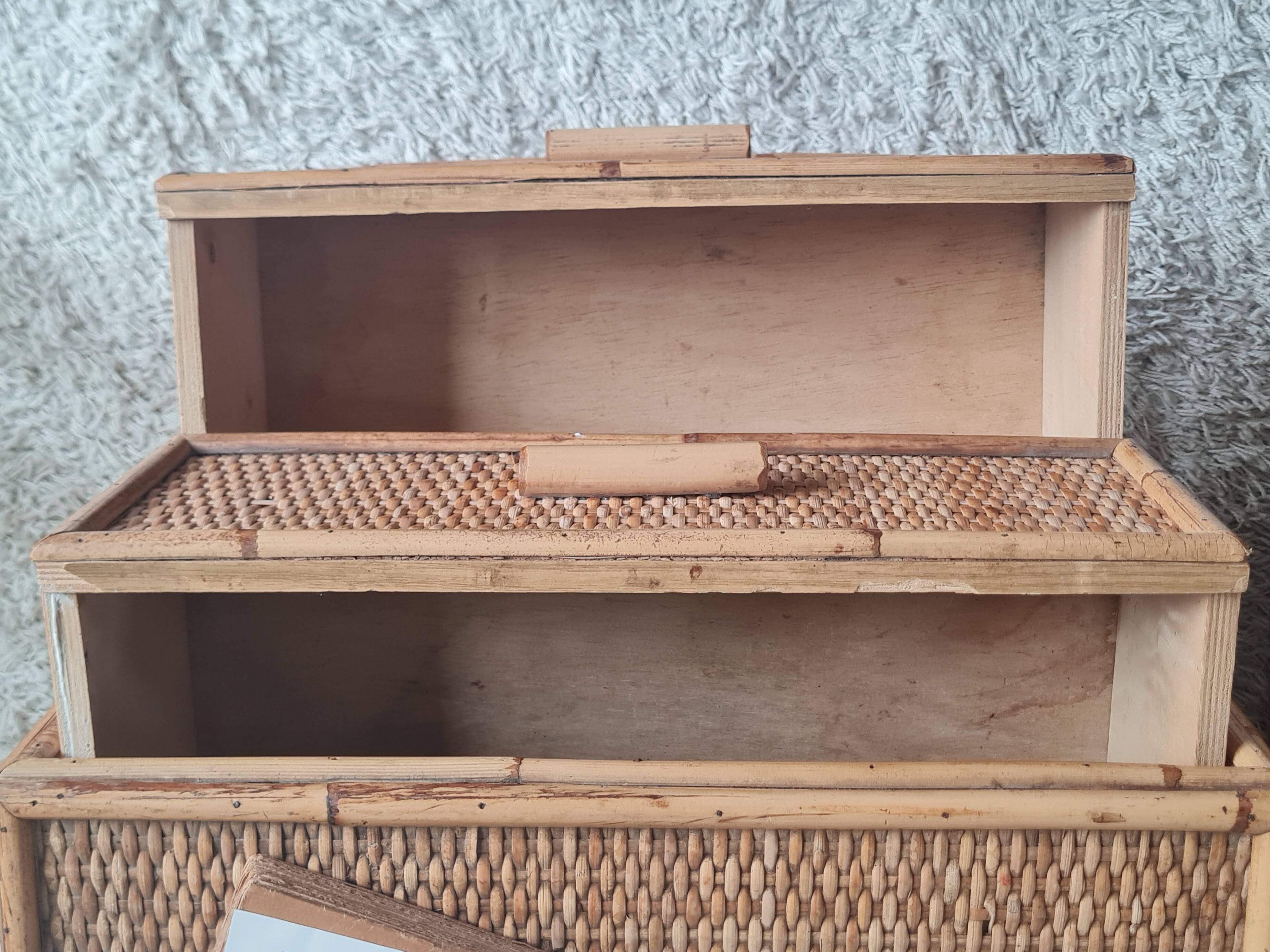 Pair of rattan bedside tables circa the 1970s.