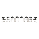 Set of eight cantilever chairs in black faux leather and chrome steel — c. 1980