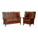 Victorian leather canapé and armchair, barrel back, circa 1860, restored.