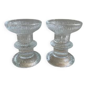 Pair of Luminarc glass candlesticks