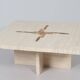 Coffee table by Paul Kingma in travertine with marble and brass inlay, 1980