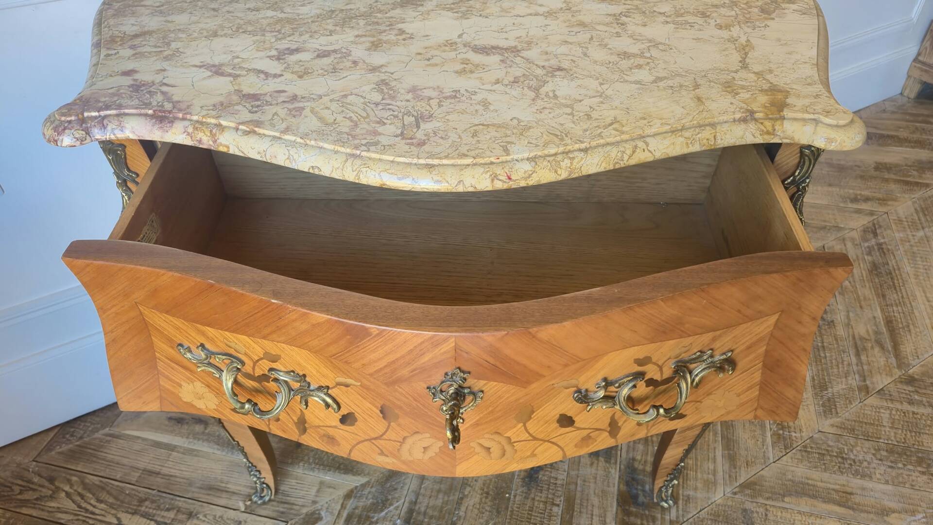 Two-drawer sautéuse in Louis XV style, stamped Skalski.