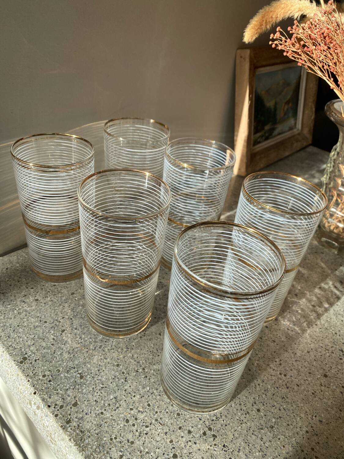 6 vintage orangeade glasses