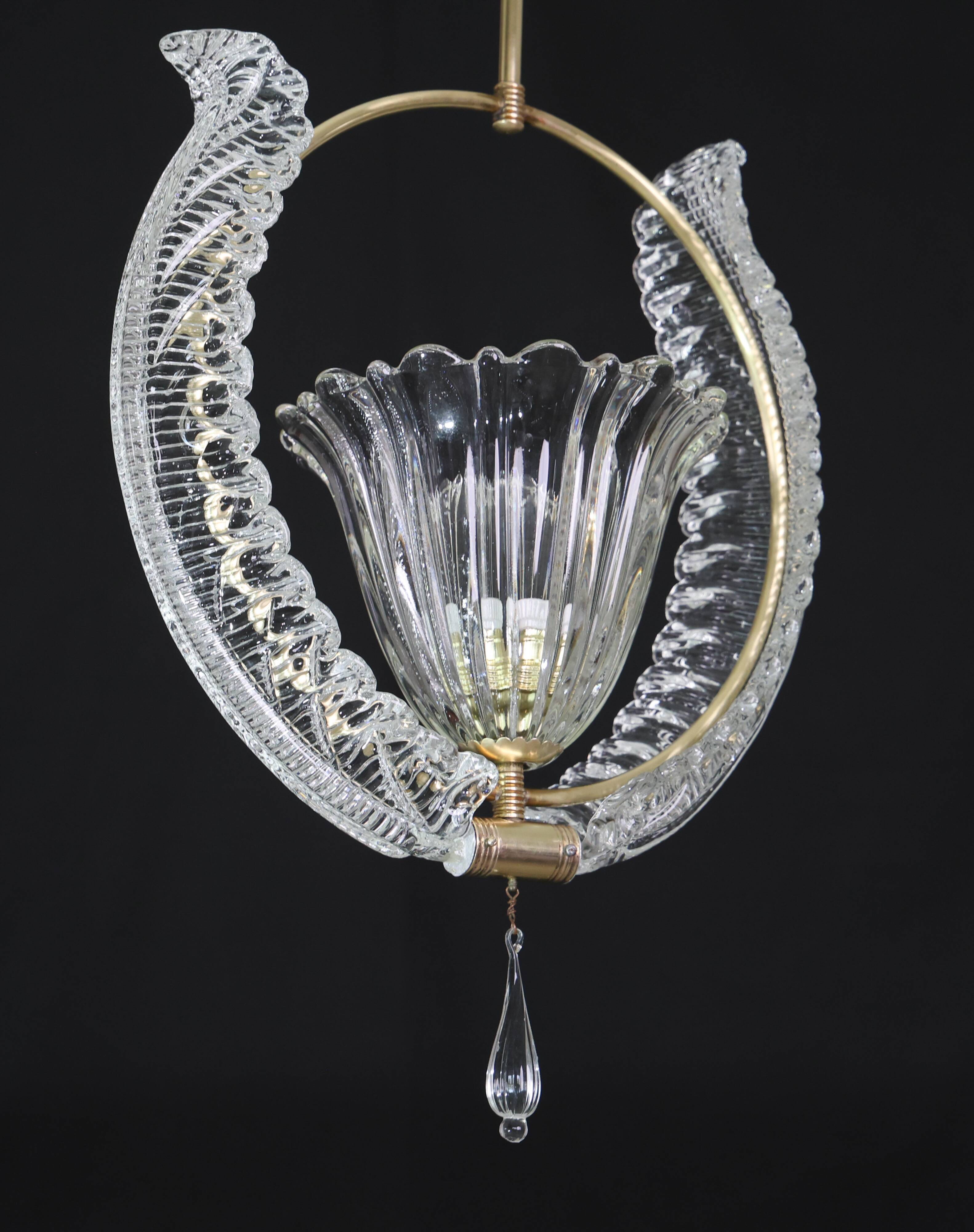 Amazing Murano Glass Art Deco Pendant Chandelier by Ercole Barovier, 1940s