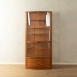 Exclusive display cabinet from the 1980s, solid teak, glass doors, drawers, lighting