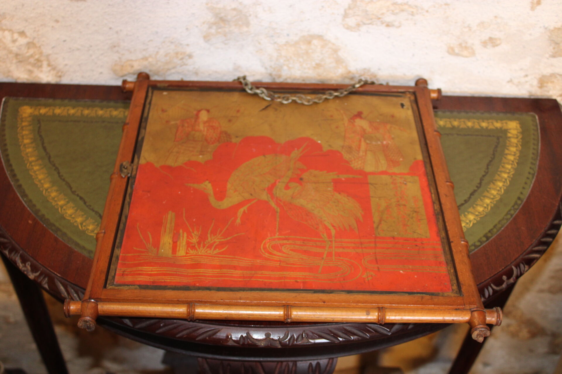 Bamboo triptych mirror, barber circa 1900