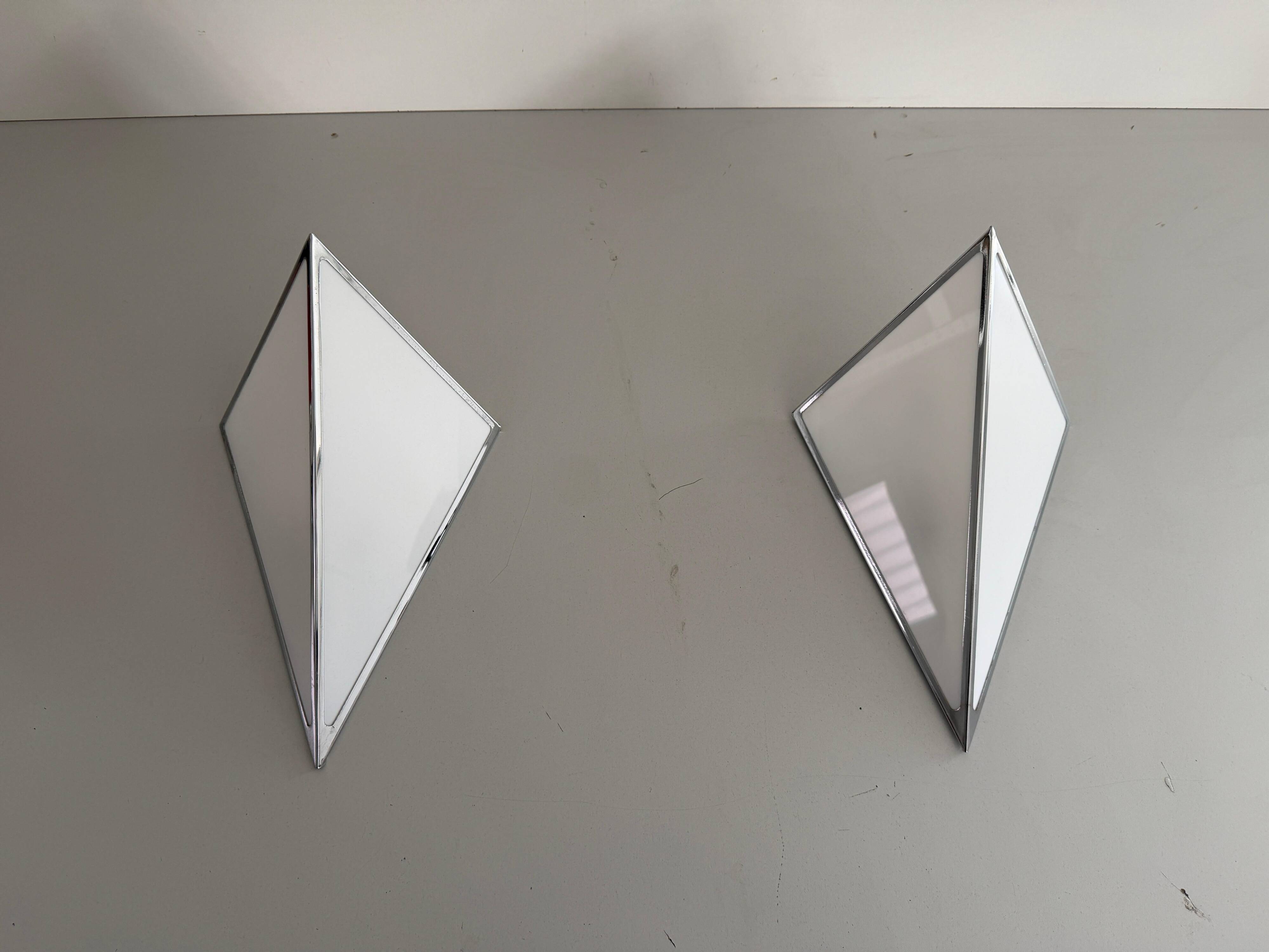 Pair of opal glass wall lights with an aluminium body, 1980s, Germany