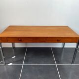 Scandinavian teak coffee table vintage chrome legs 1960