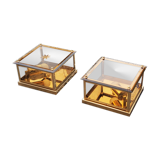 Pair of wall lamps in smoked glass and gilded metal from the 70s/80s
