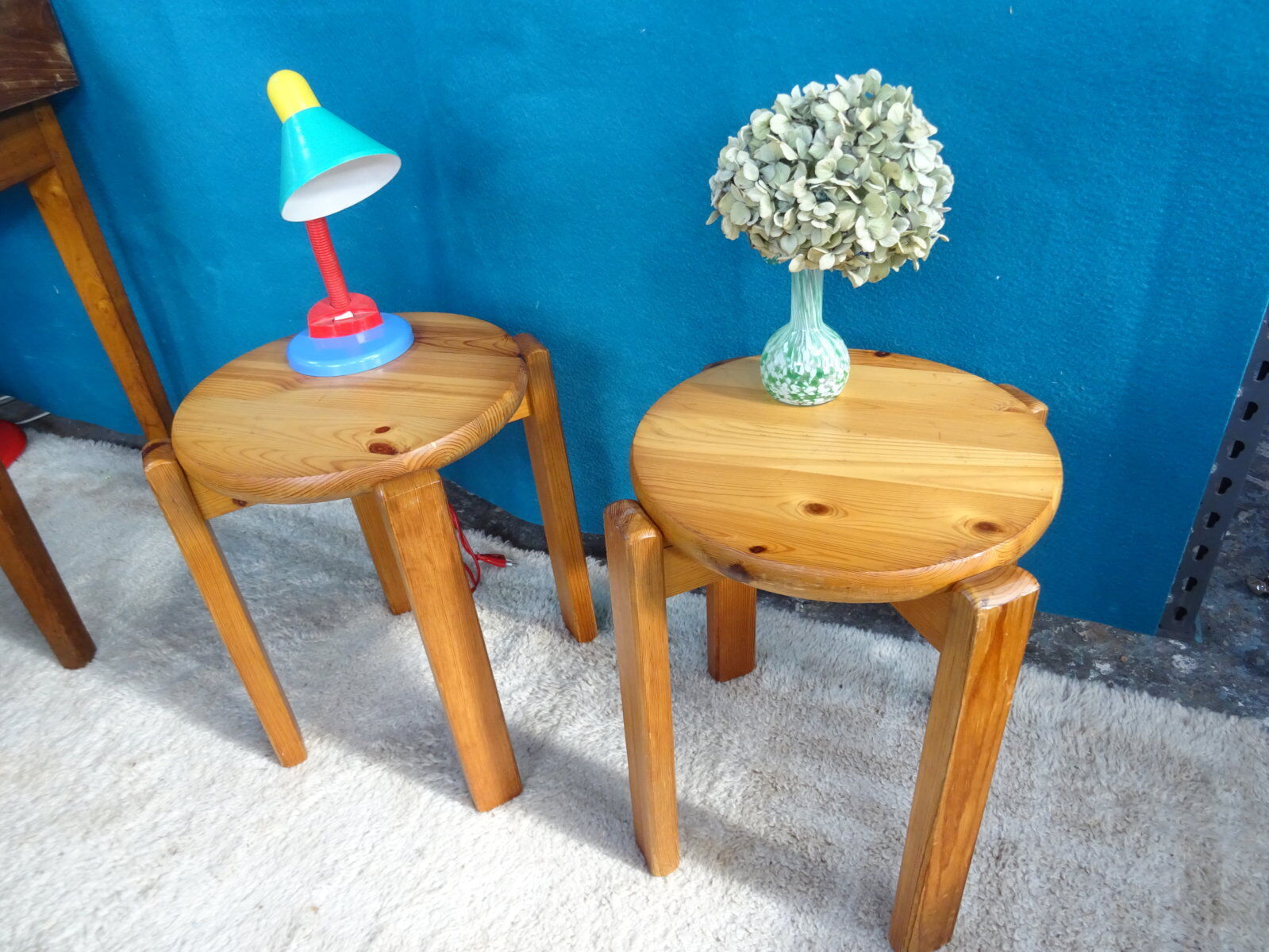 Pair of 70s pine stools
