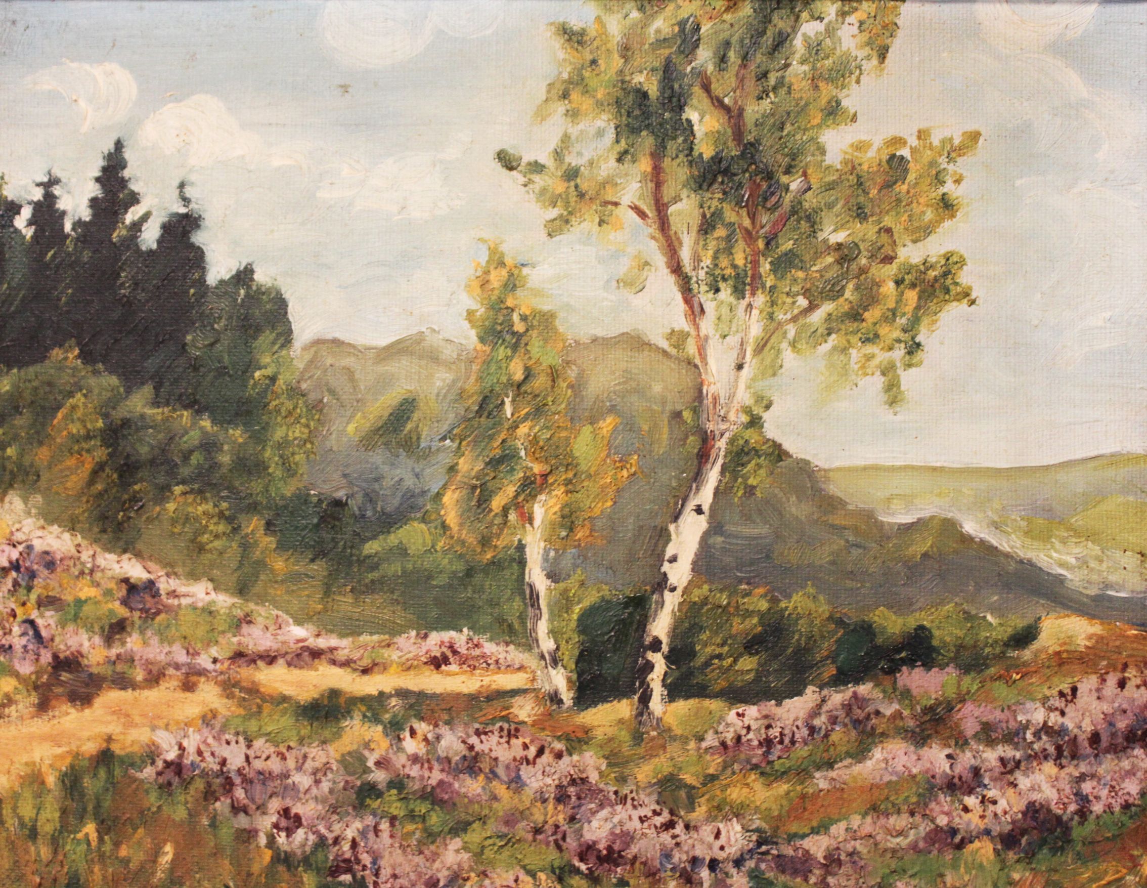 Oil on canvas depicting a wooded landscape.