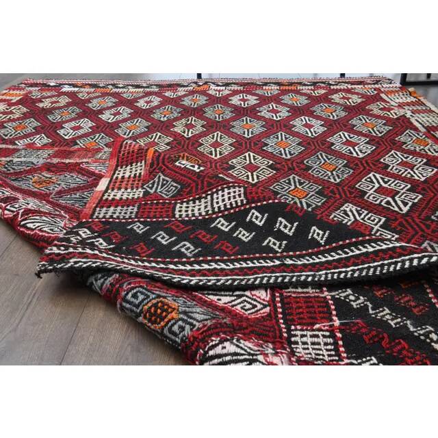 1970s Vintage Turkish Oushak Handmade Wool Cotton Red Area Rug 166x235