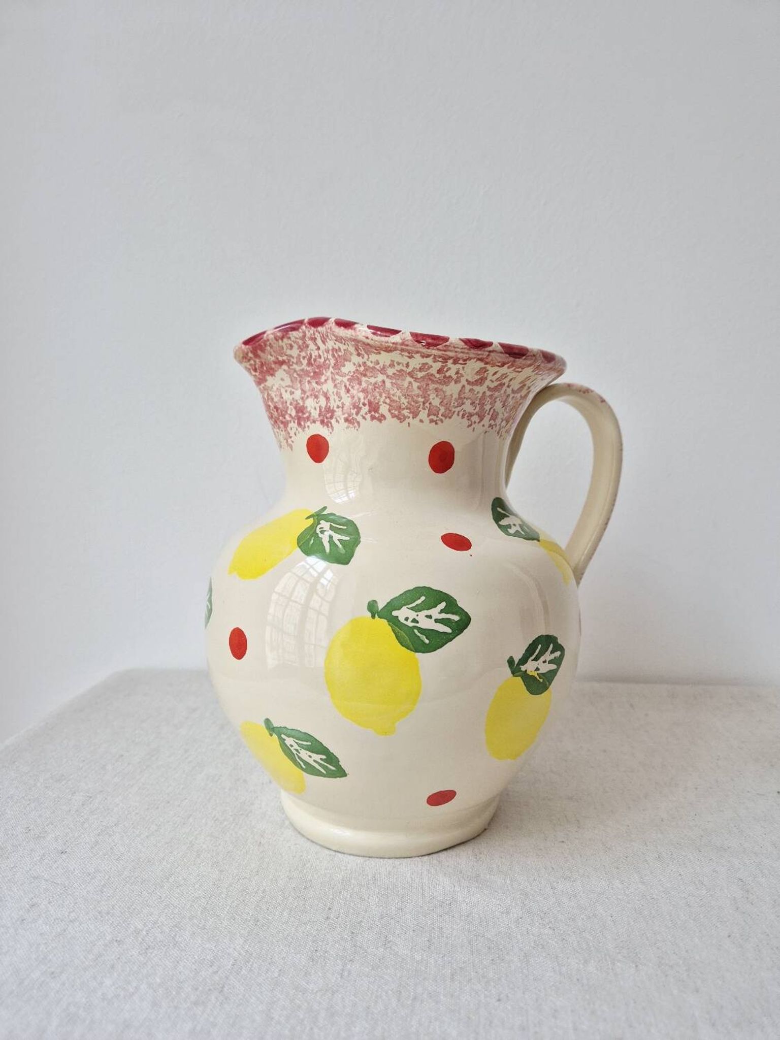 Vase/Pichet en céramique citron & pois - Vintage