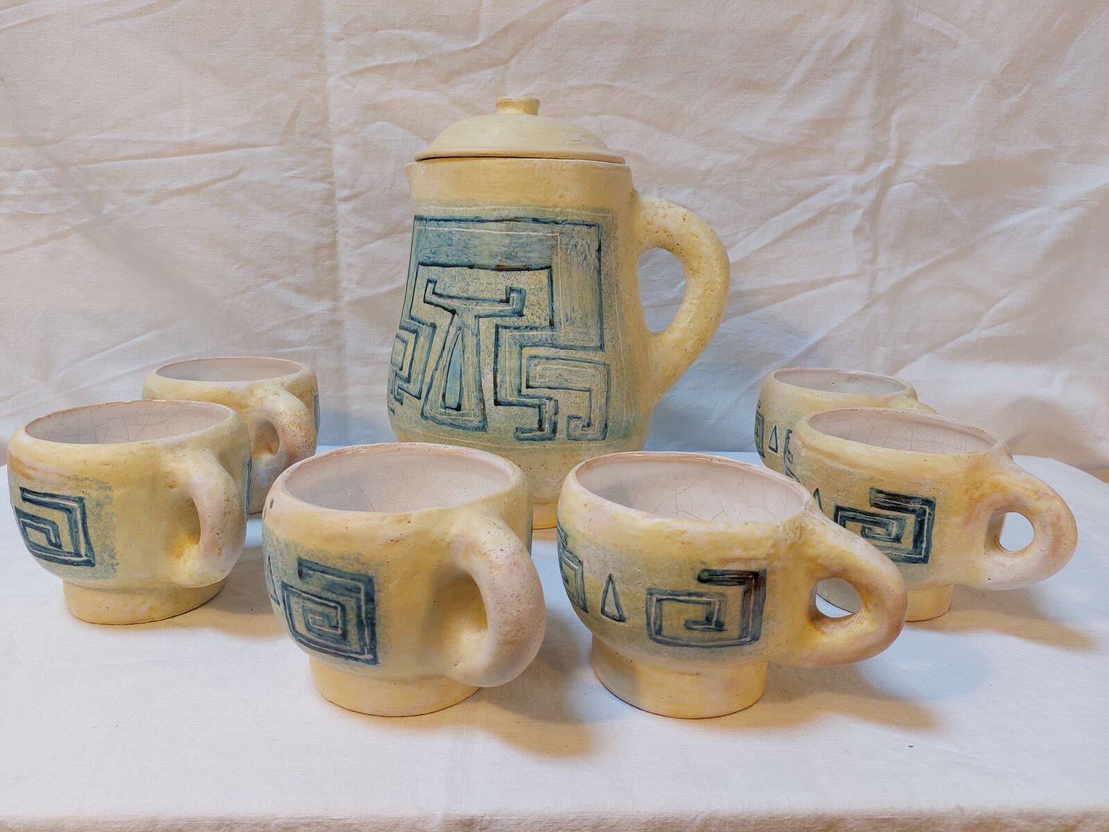 Vintage sangria service in handmade ceramic – 1970s – signed