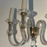 Pair of Murano crystal wall lights with 3 arms.