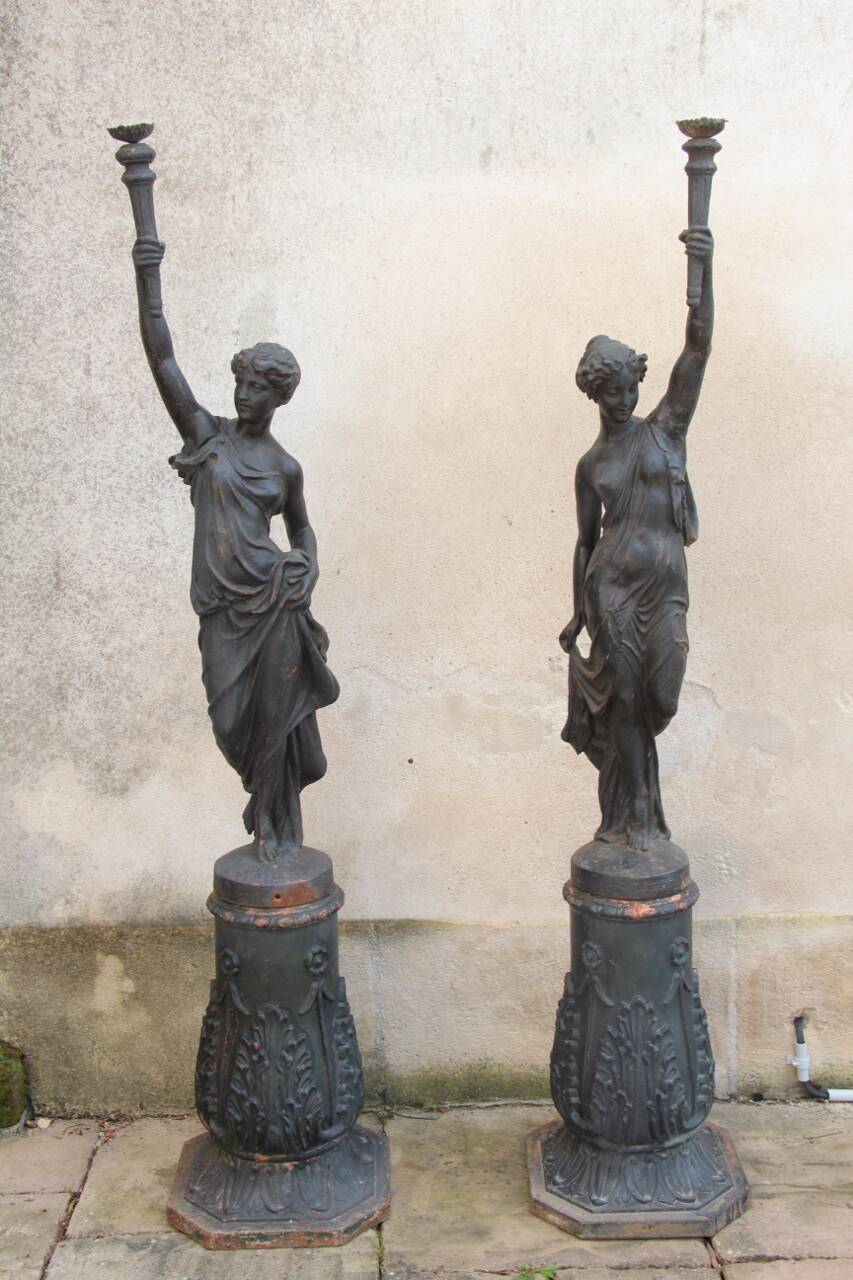pair of cast iron torchères from the 19th century, foundry L. Gasne in Tusey