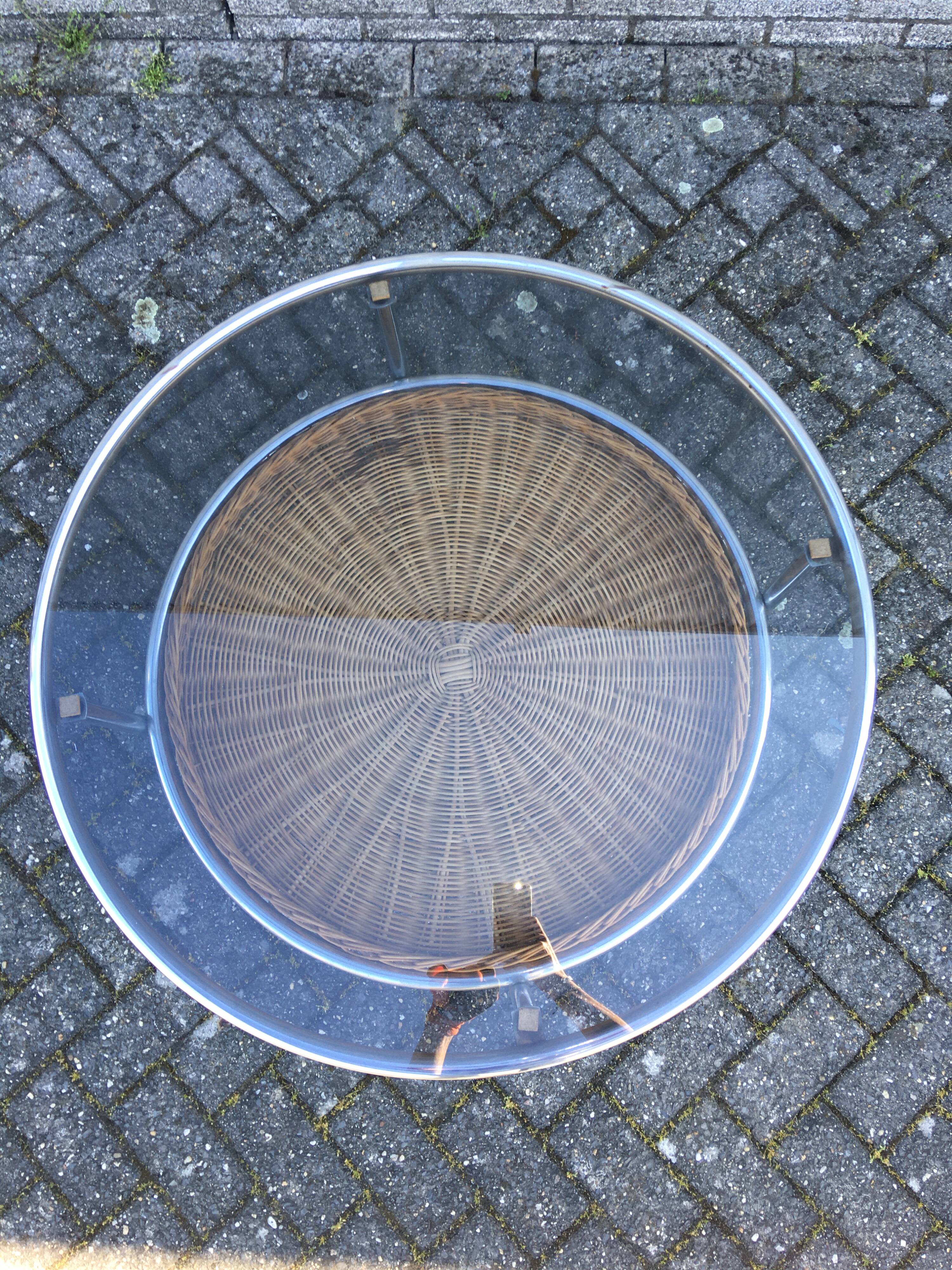 Glass and wicker coffee table