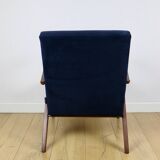 Classic armchair Var B-310 1960s vintage navy blue velvet - dark wood