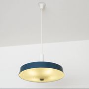 Large Mid Century suspension lamp with lacquered metal and engraved opaline glass from 1960.