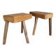 Pair of low stools in old patinated solid wood
