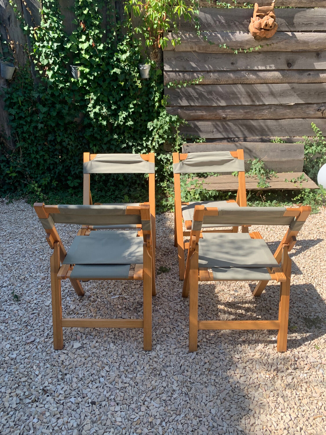 Set of 4 foldable chairs in pine 60s
