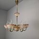 1960s Czech Mid-Century Brass and Železný Brod Frosted Glass Six-Arm Chandelier