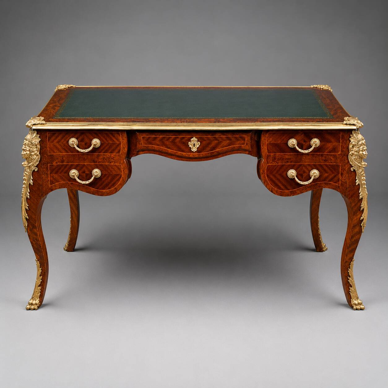 Louis XV style desk. Marquetry, gilded bronze.