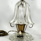 Mid-Century pair of Ercole Barovier Murano glass and brass table lamps. 1940s