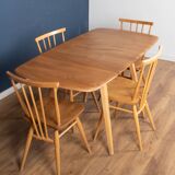 Retro Blonde Ercol Model 383 Dining Table & Four Stick Back Kitchen Dining Chairs