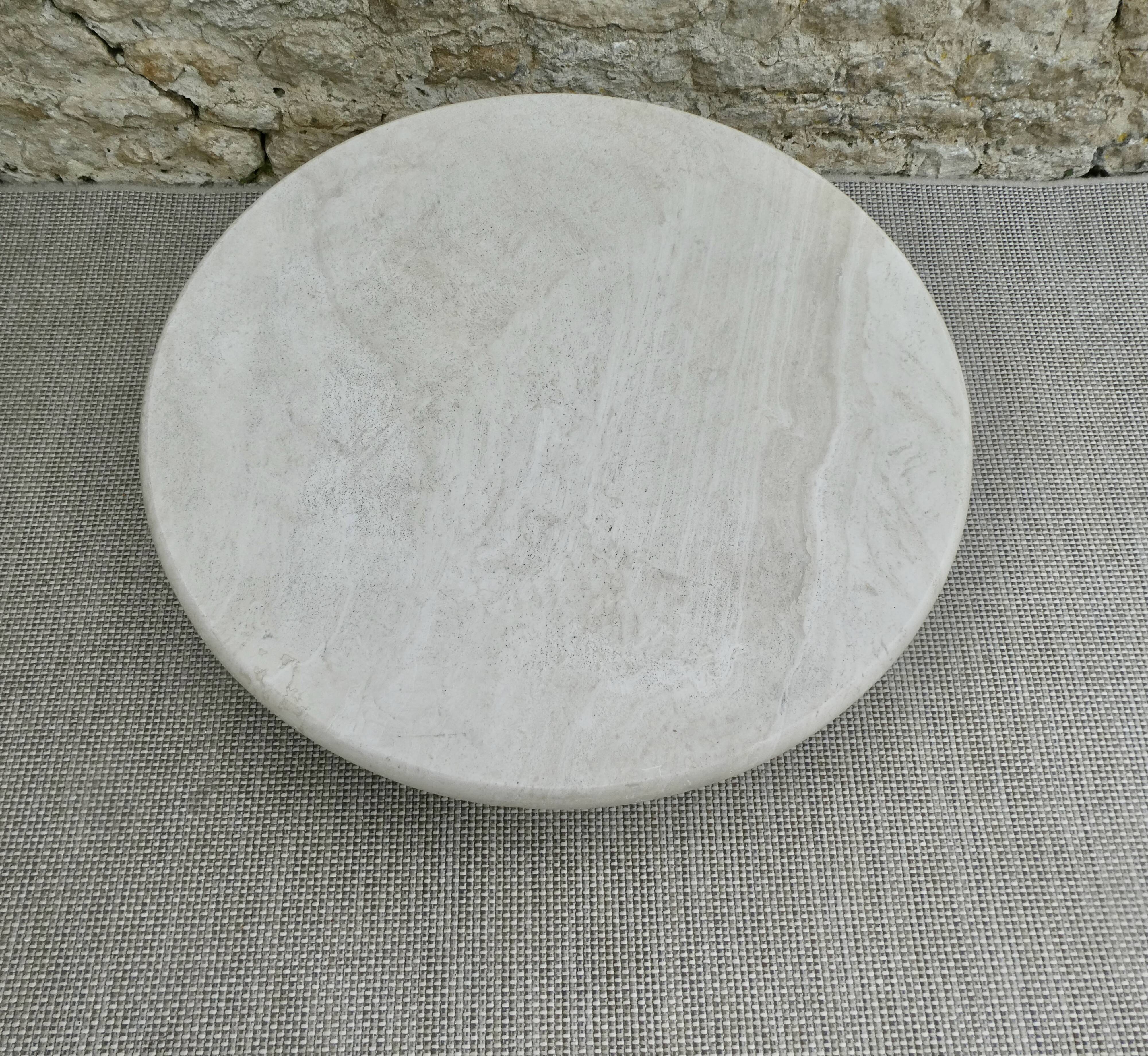 Side table, round travertine sofa end