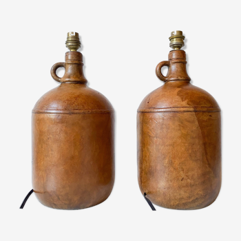 Pair foot lamp canister leather canister