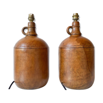 Pair foot lamp canister leather canister