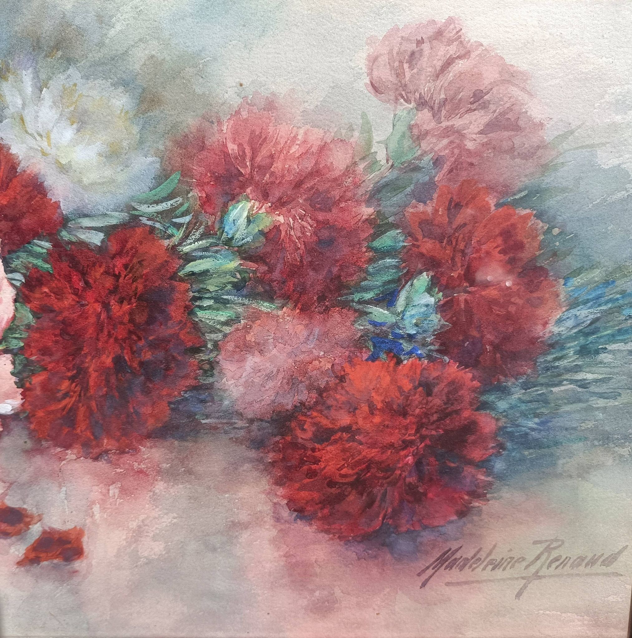 Still life with peonies by Madeleine Renaud (XXth)