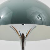 Rare Panthella table lamp by Verner Panton with a chrome base and grey shade.