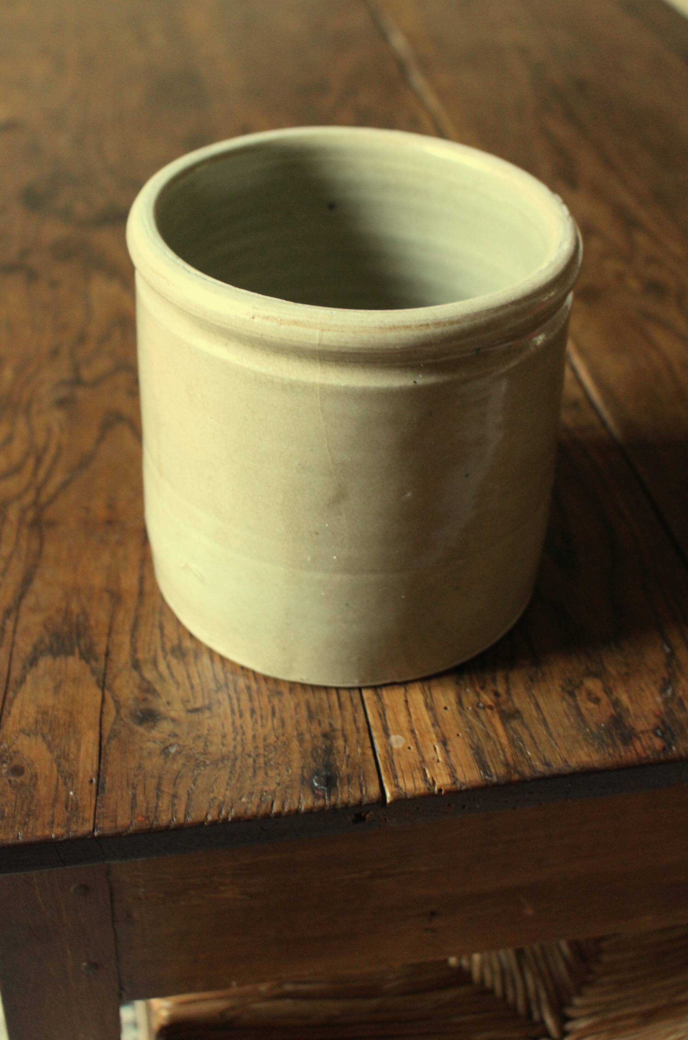 Gray beige glazed stoneware pot
