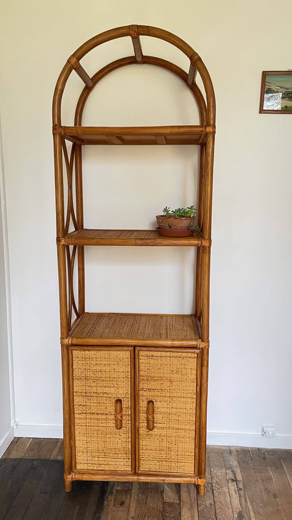 VINTAGE Bamboo Wicker Shelf