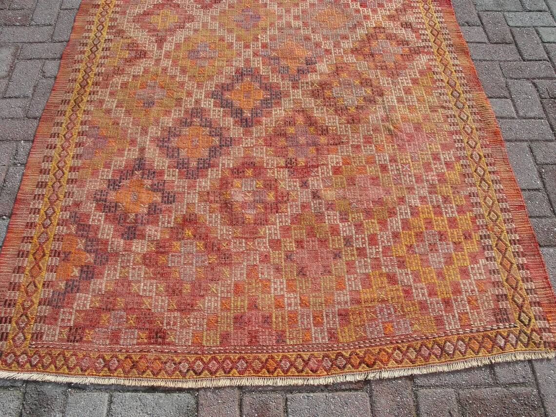 Turkish kilim area rug, vintage kilim rugs runner