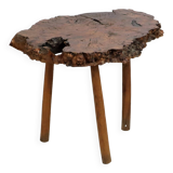 Vintage Rustic Side Table Root Wood Tree Trunk Tripod Coffee Table