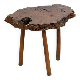 Table d'appoint rustique vintage, table basse en bois de racine, tronc d'arbre, trépied