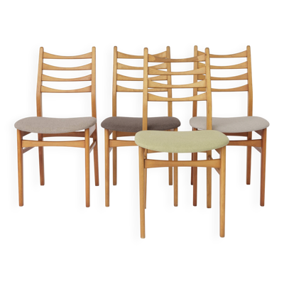 Ensemble de 4 chaises de salle à manger vintage années 1970 Allemagne, chaises en bois de hêtre, restaurées