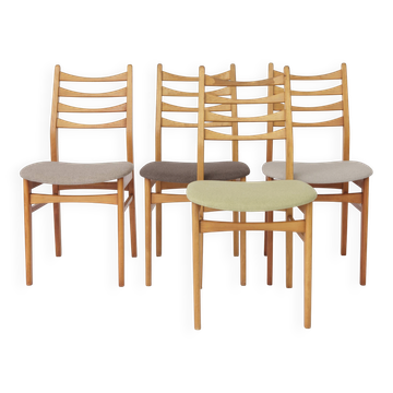 Set of 4 Vintage Dining Chairs 1970s Germany, Beech Wood Chairs, Restored