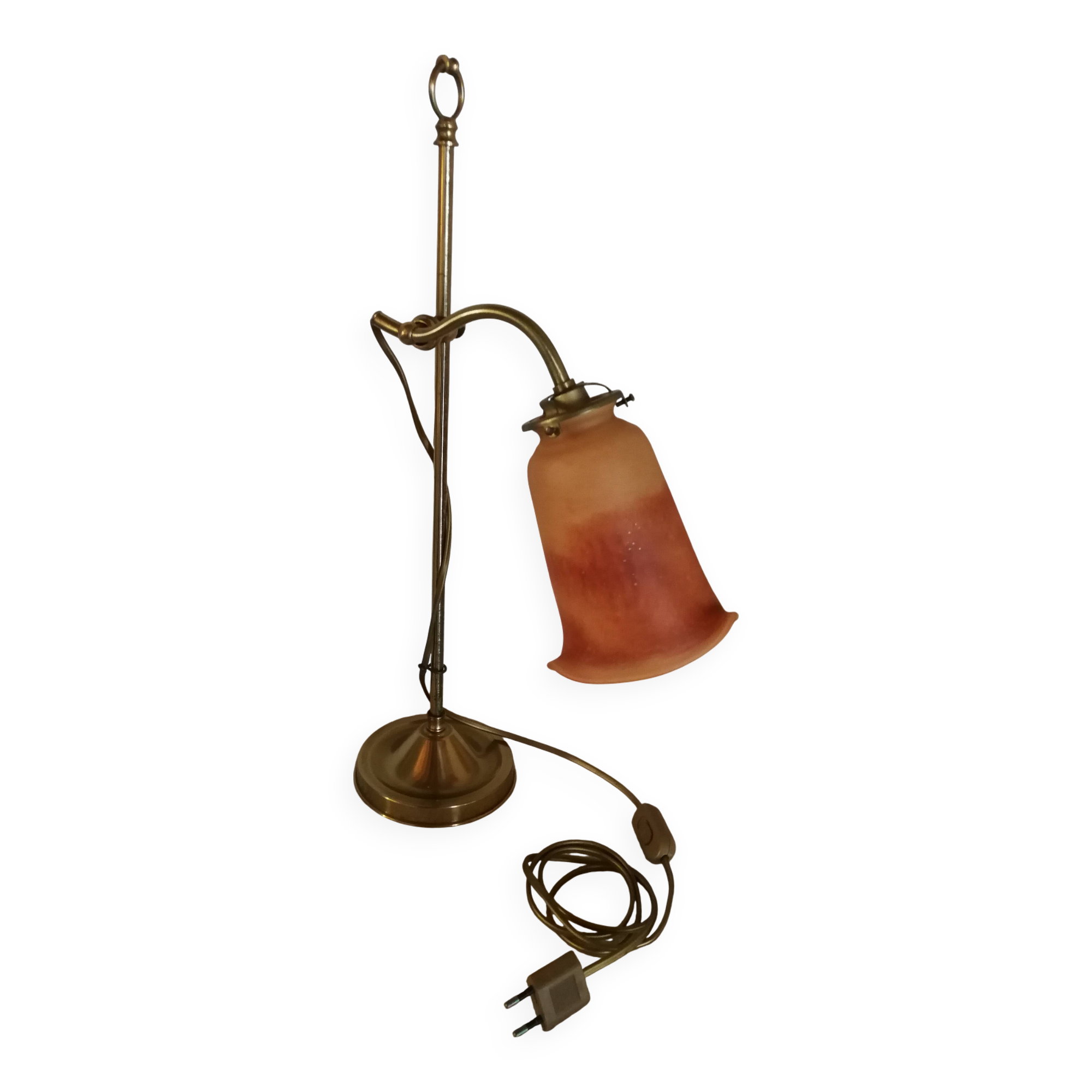 Orange glass paste tulip lamp, art nouveau swan neck, art deco