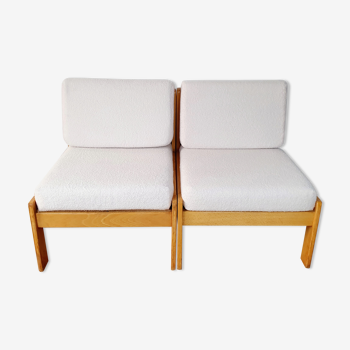 Pair of wood and terry fabric low chairs