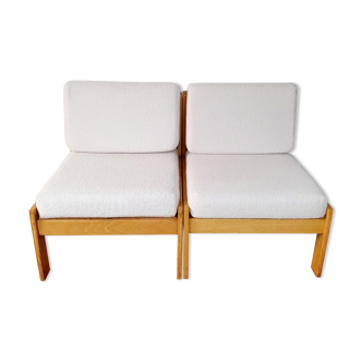 Pair of wood and terry fabric low chairs