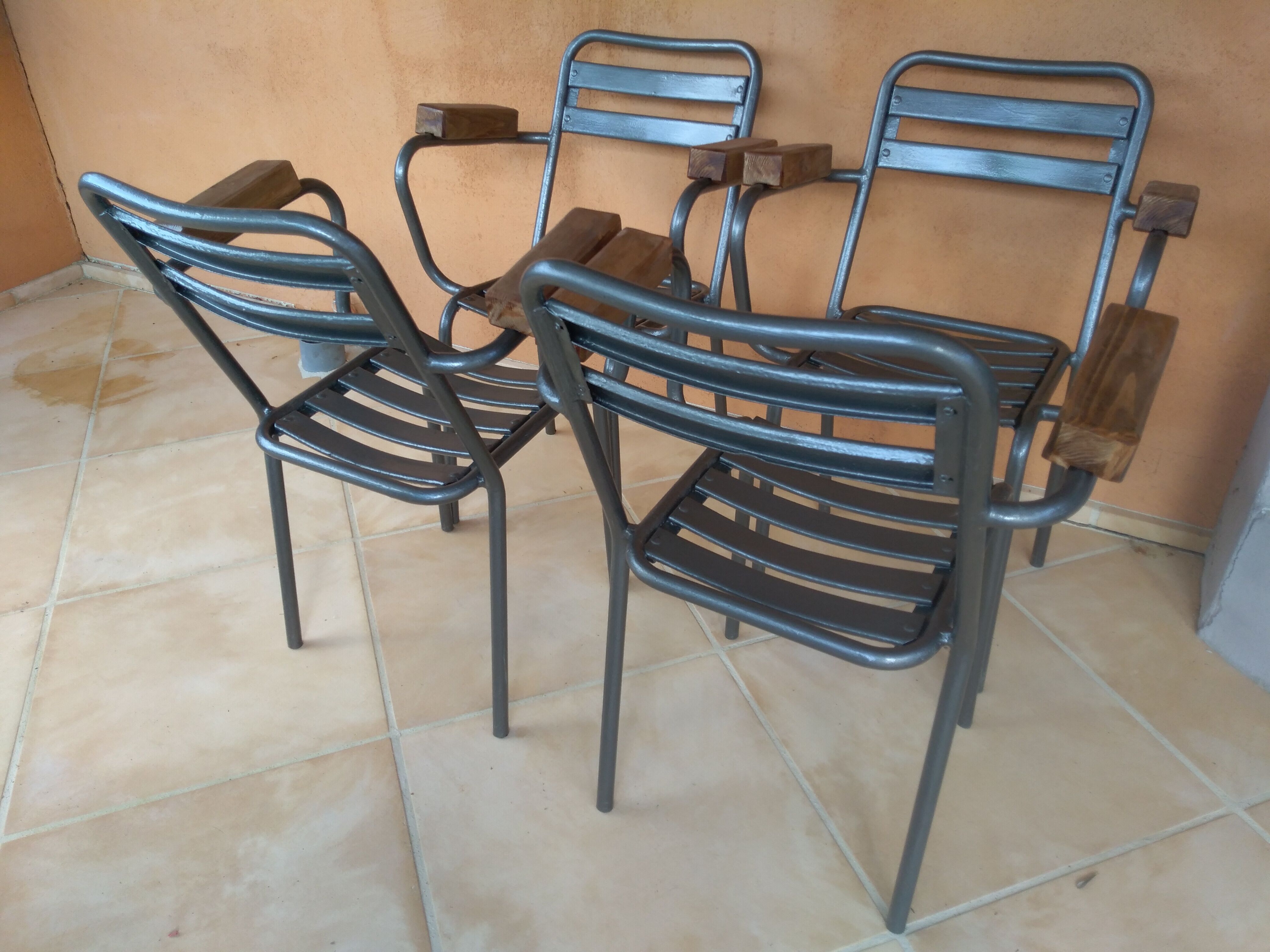 Set table and 4 armchairs bistro garden Tolix Xavier Pauchard 1950s