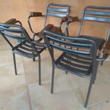 Ensemble table et 4 fauteuils bistrot jardin Tolix Xavier Pauchard  années 1950