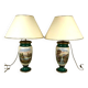Large pair of 19th century polychrome porcelain vases decorated with landscapes, mounted as lamps