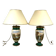 Large pair of 19th century polychrome porcelain vases decorated with landscapes, mounted as lamps