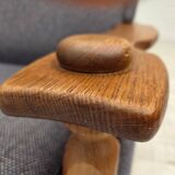 1970s, highback Danish armchair with footstool, furniture wool fabric, oak.