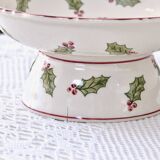 Large hand painted earthenware footed bowl Christmas decor